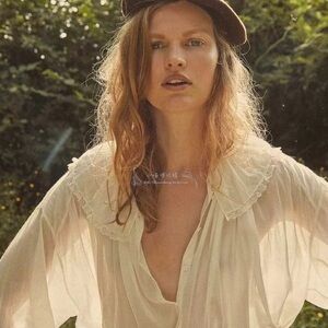 DOEN Jana Top Sheer Cream Blouse with Ruffled Collar S